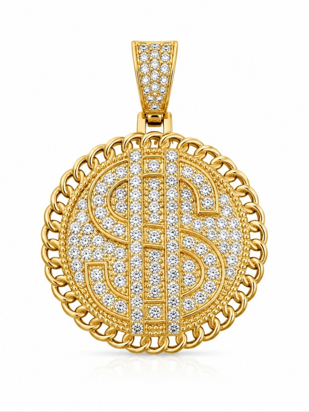 Gold Tone Dollar Sign Pavé Rhinestone Pendant